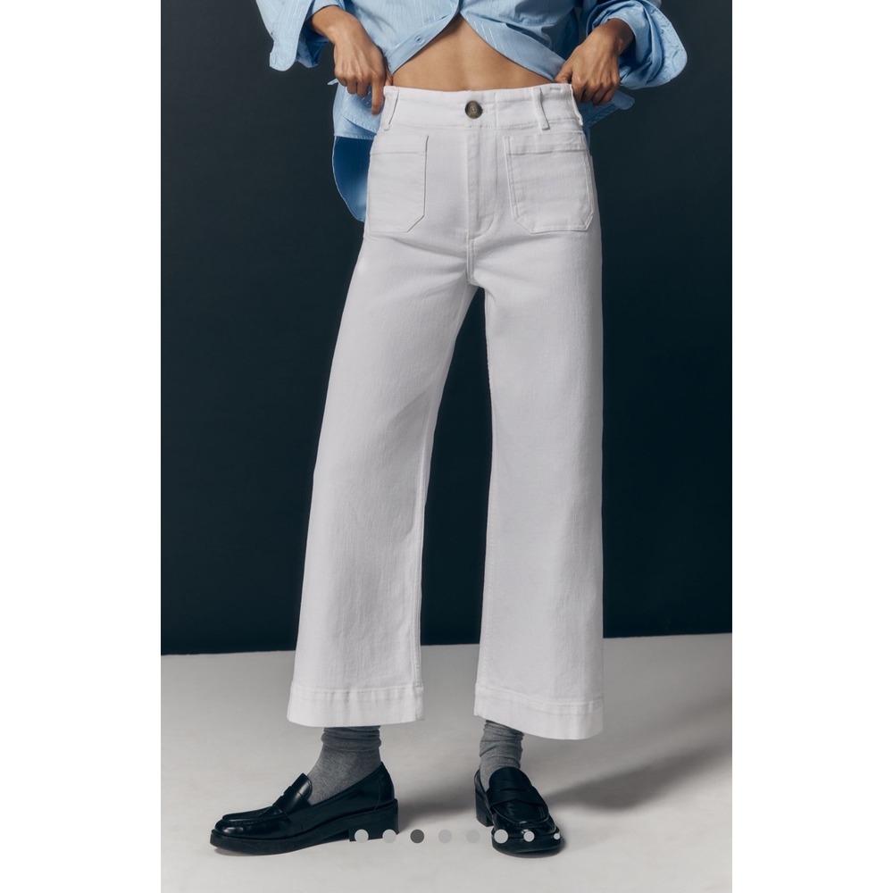 Anthropologie x Maeve The Colette Crop Wide Leg Jeans White High Rise Cropped